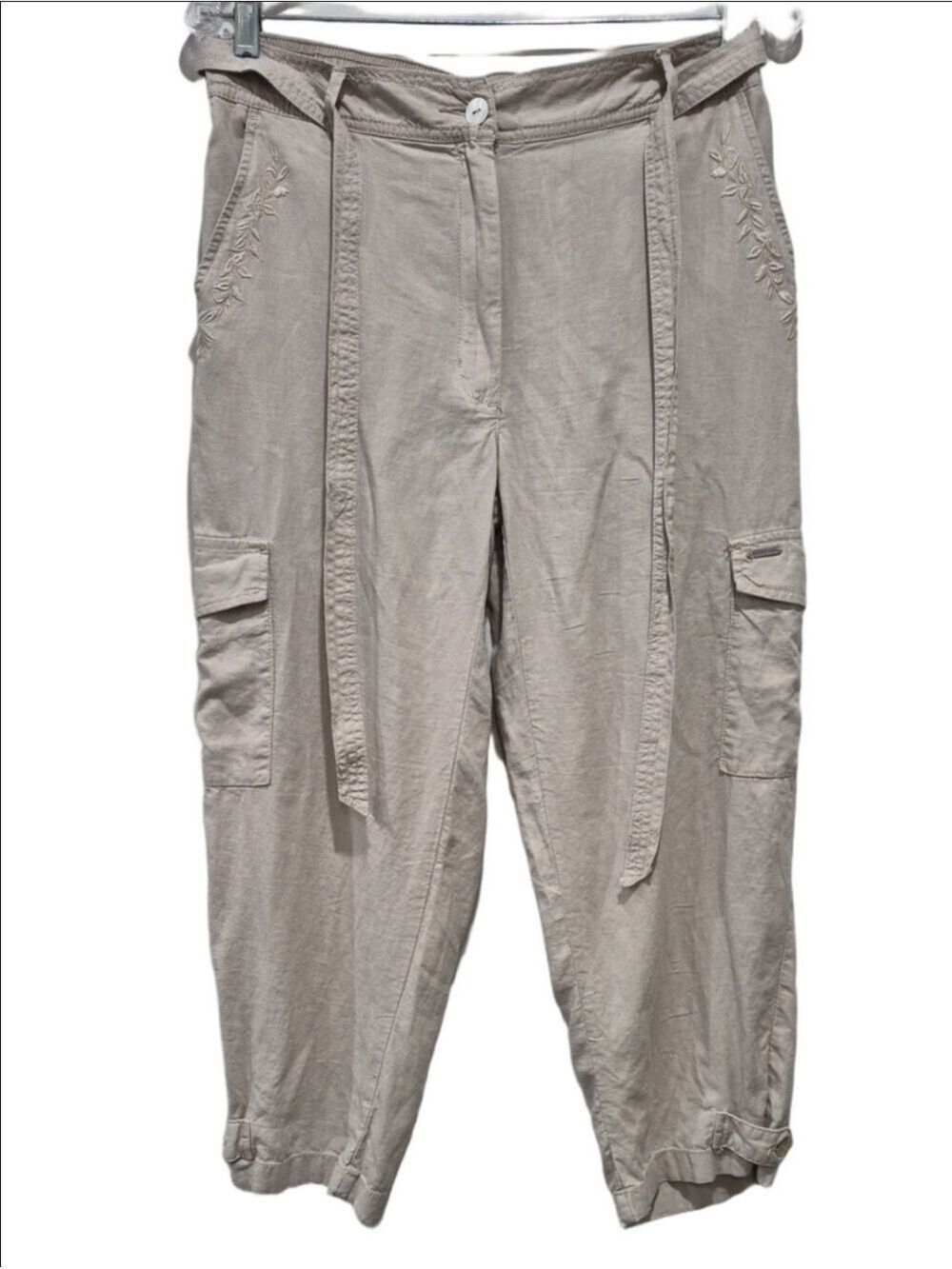 Simon Chang Beige Linen Blend Cargo Jogger Beige Pants – Size 6